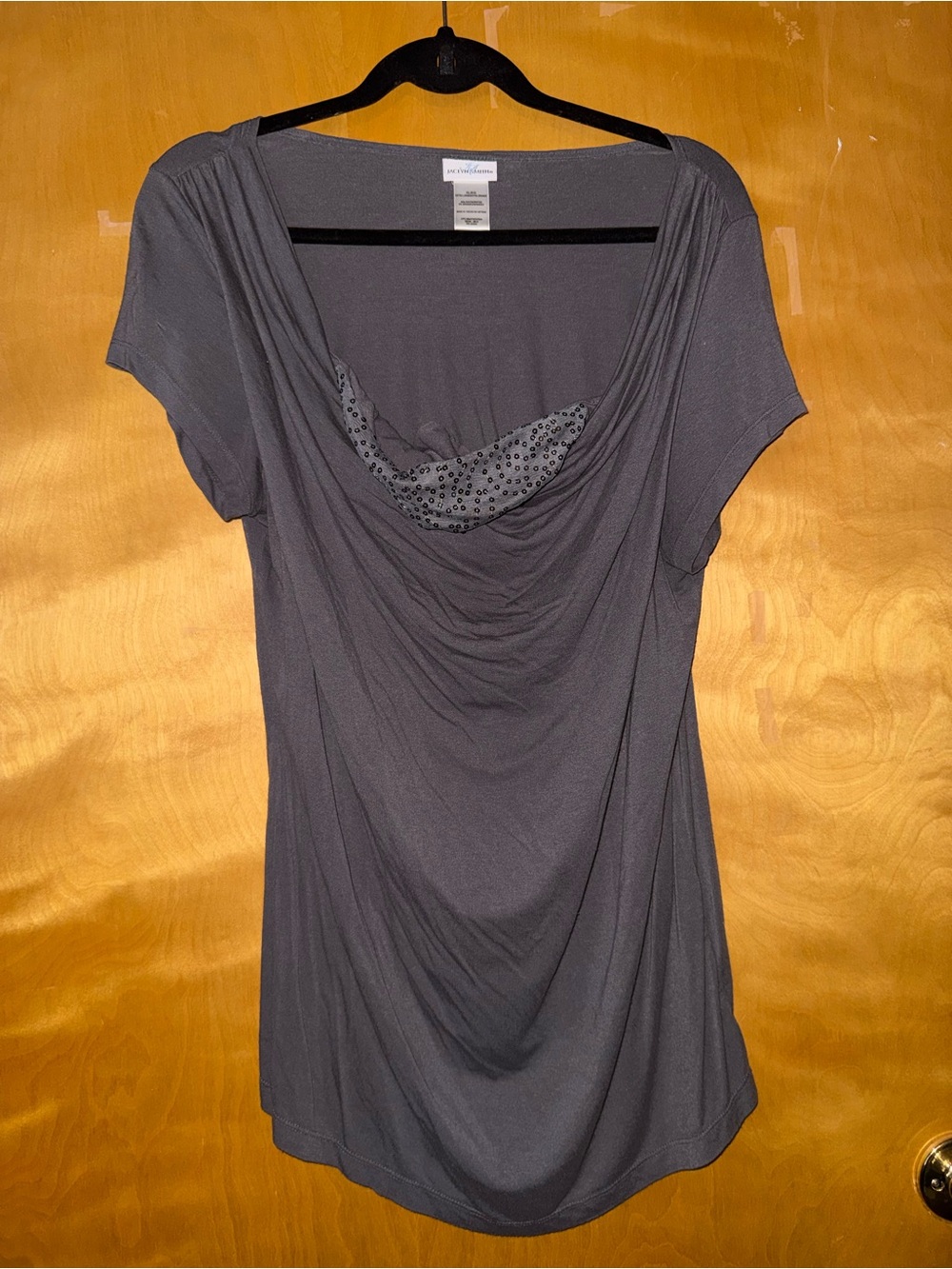 Croft & Barrow Charcoal Gray Draped Cowl Short Sleeve Tee
